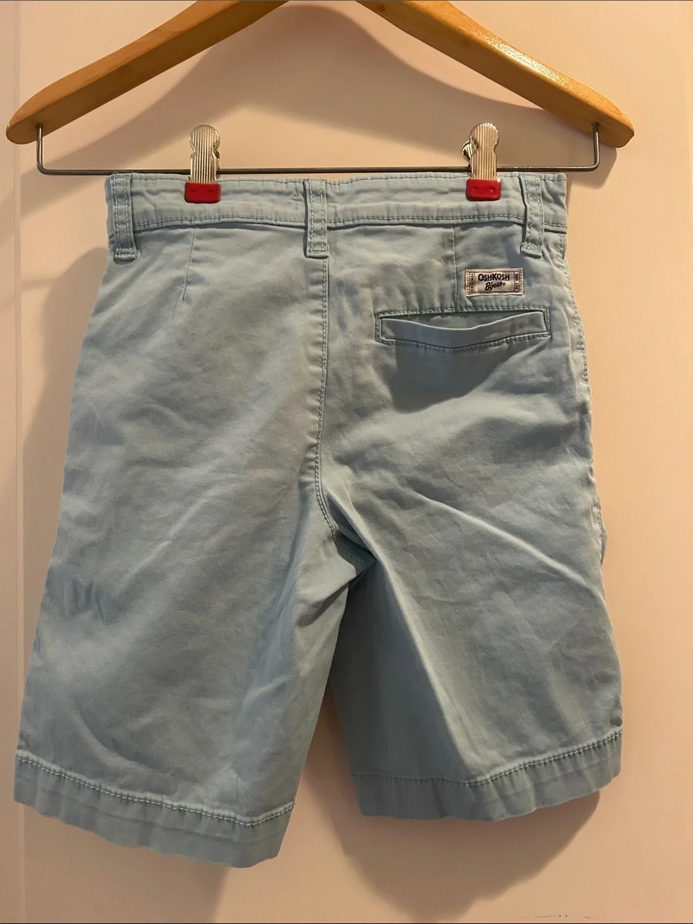 OshKosh B'gosh kid’s Sky Blue ZipUp Chino Shorts inner elastic pockets size 7